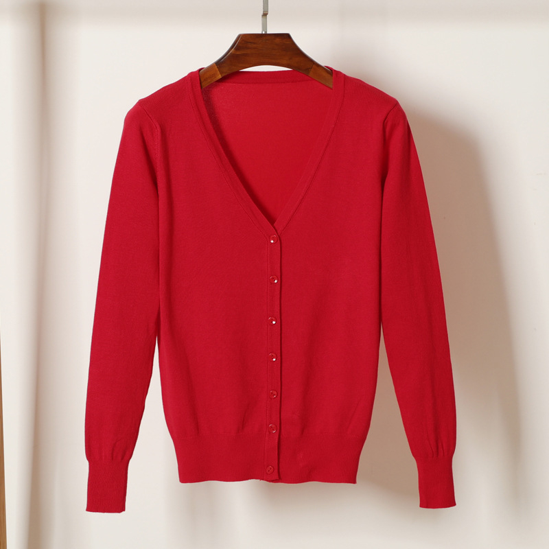 Kardigan džemper, korejskog stila, V izrez, dugi rukavi, smjesa viskoze i merceriziranog pamuka