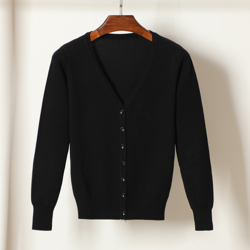 Kardigan džemper, korejskog stila, V izrez, dugi rukavi, smjesa viskoze i merceriziranog pamuka