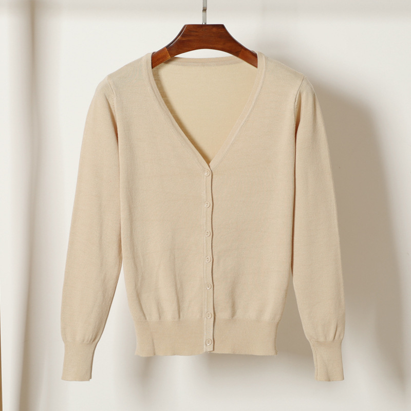Kardigan džemper, korejskog stila, V izrez, dugi rukavi, smjesa viskoze i merceriziranog pamuka