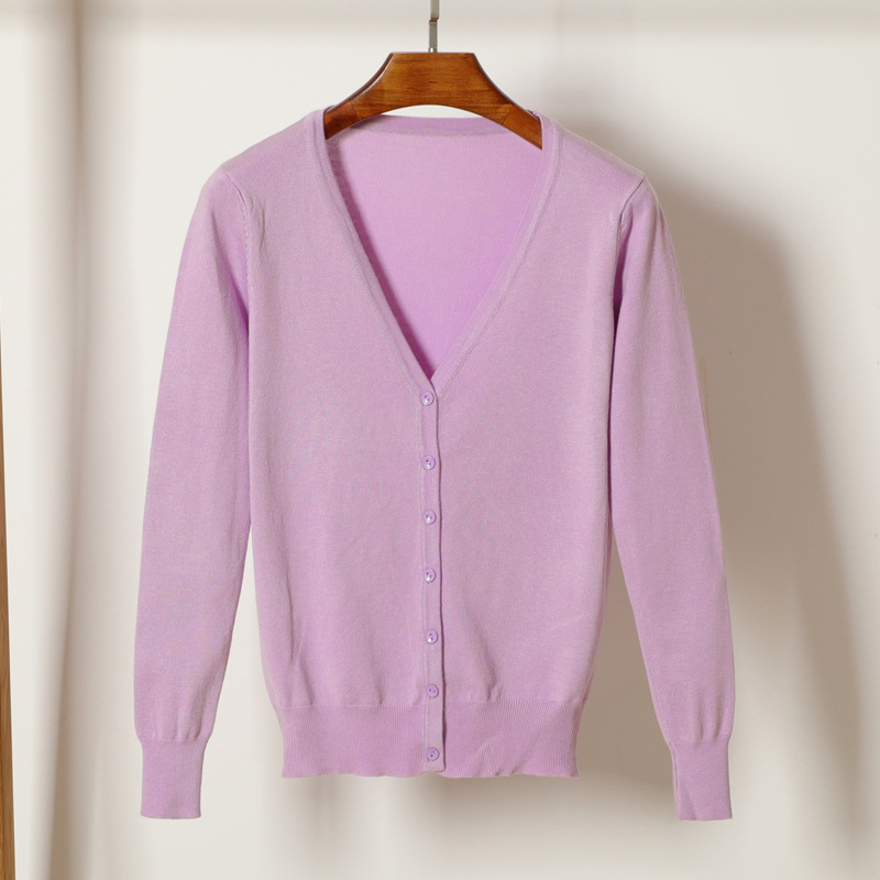 Kardigan džemper, korejskog stila, V izrez, dugi rukavi, smjesa viskoze i merceriziranog pamuka
