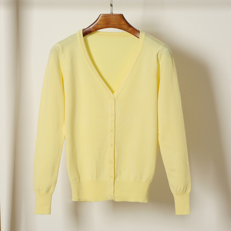 Kardigan džemper, korejskog stila, V izrez, dugi rukavi, smjesa viskoze i merceriziranog pamuka