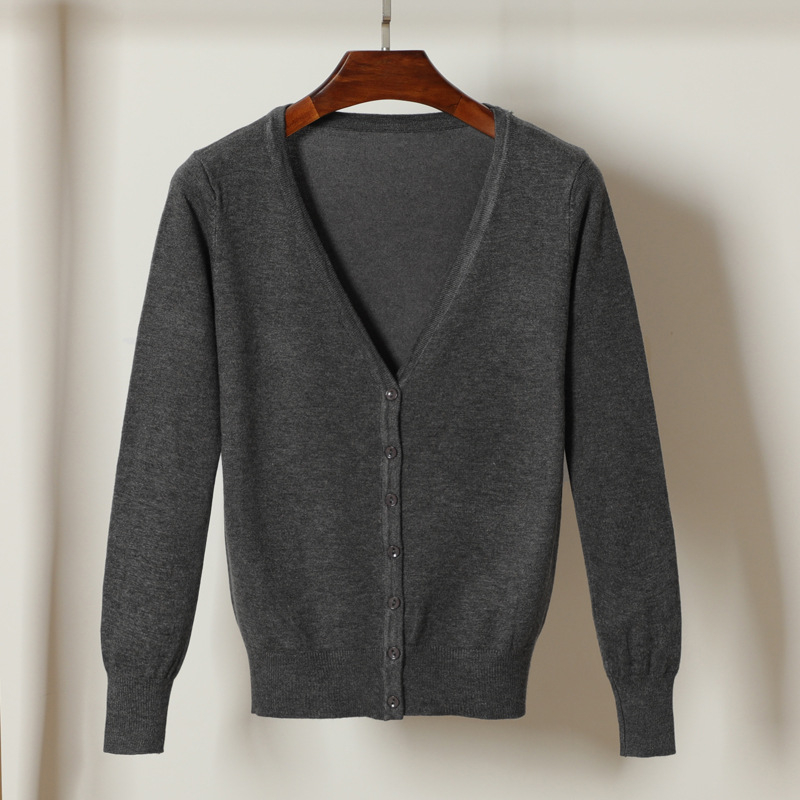 Kardigan džemper, korejskog stila, V izrez, dugi rukavi, smjesa viskoze i merceriziranog pamuka