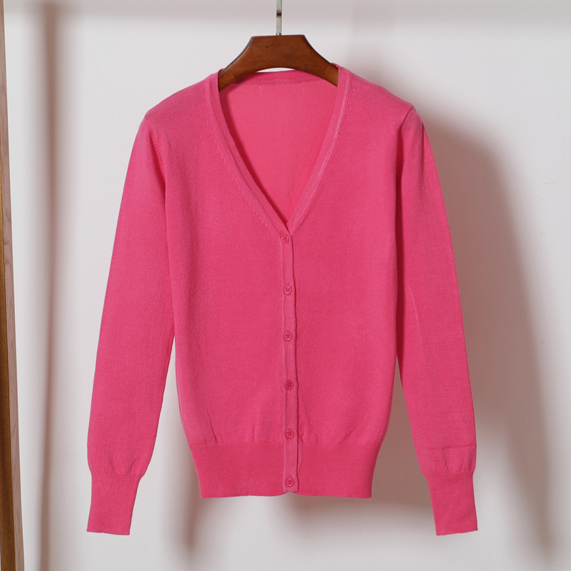 Kardigan džemper, korejskog stila, V izrez, dugi rukavi, smjesa viskoze i merceriziranog pamuka