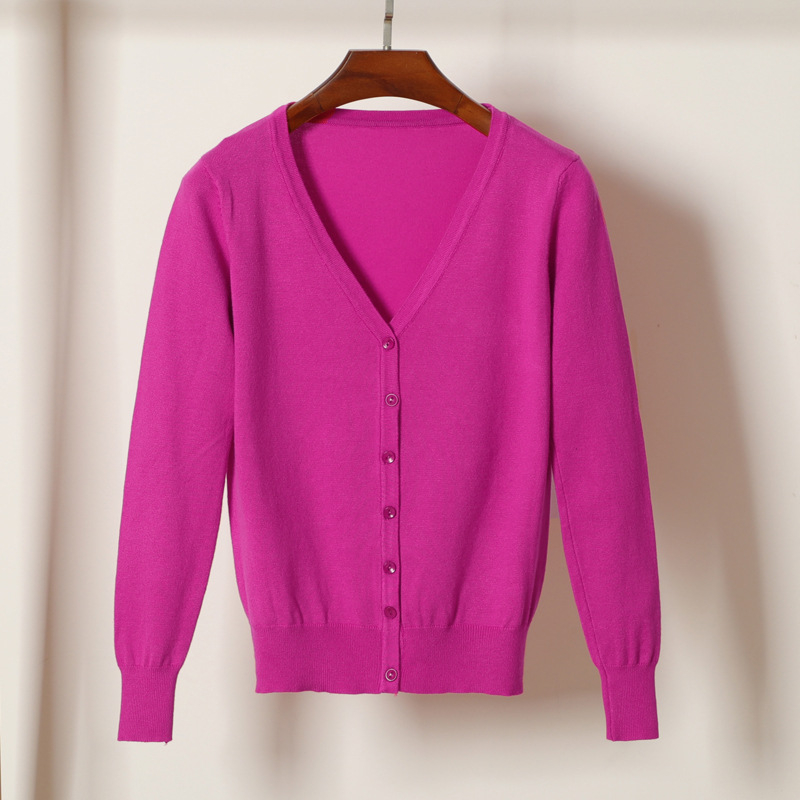 Kardigan džemper, korejskog stila, V izrez, dugi rukavi, smjesa viskoze i merceriziranog pamuka
