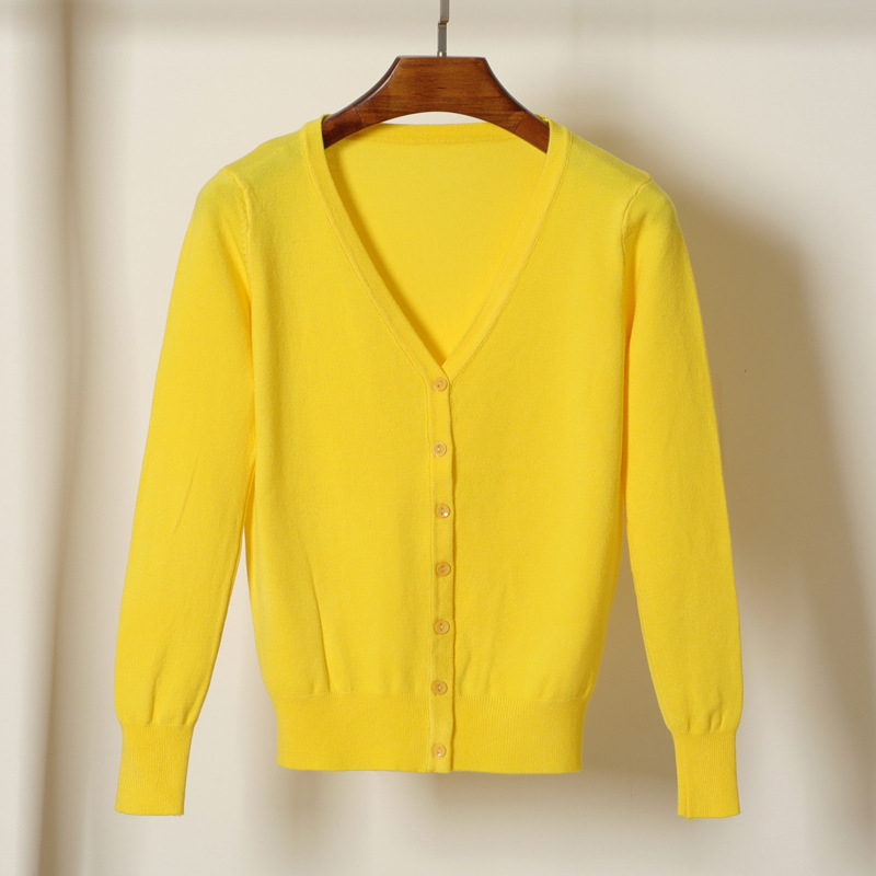 Kardigan džemper, korejskog stila, V izrez, dugi rukavi, smjesa viskoze i merceriziranog pamuka