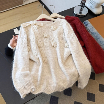 Ženski džemper s mašnicom, okrugli izrez, dugi rukavi, Ice Silk tkanina, duljina 50–65 cm