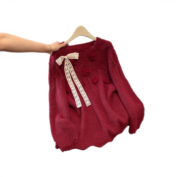 Ženski džemper s mašnicom, okrugli izrez, dugi rukavi, Ice Silk tkanina, duljina 50–65 cm