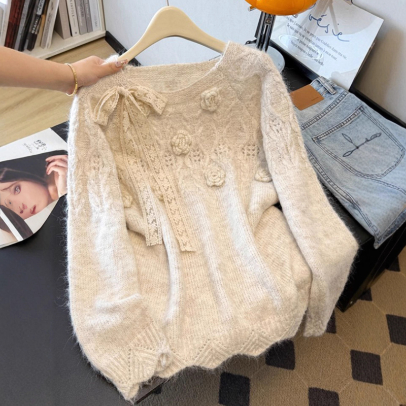 Ženski džemper s mašnicom, okrugli izrez, dugi rukavi, Ice Silk tkanina, duljina 50–65 cm