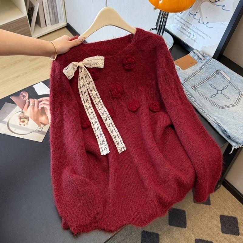 Ženski džemper s mašnicom, okrugli izrez, dugi rukavi, Ice Silk tkanina, duljina 50–65 cm