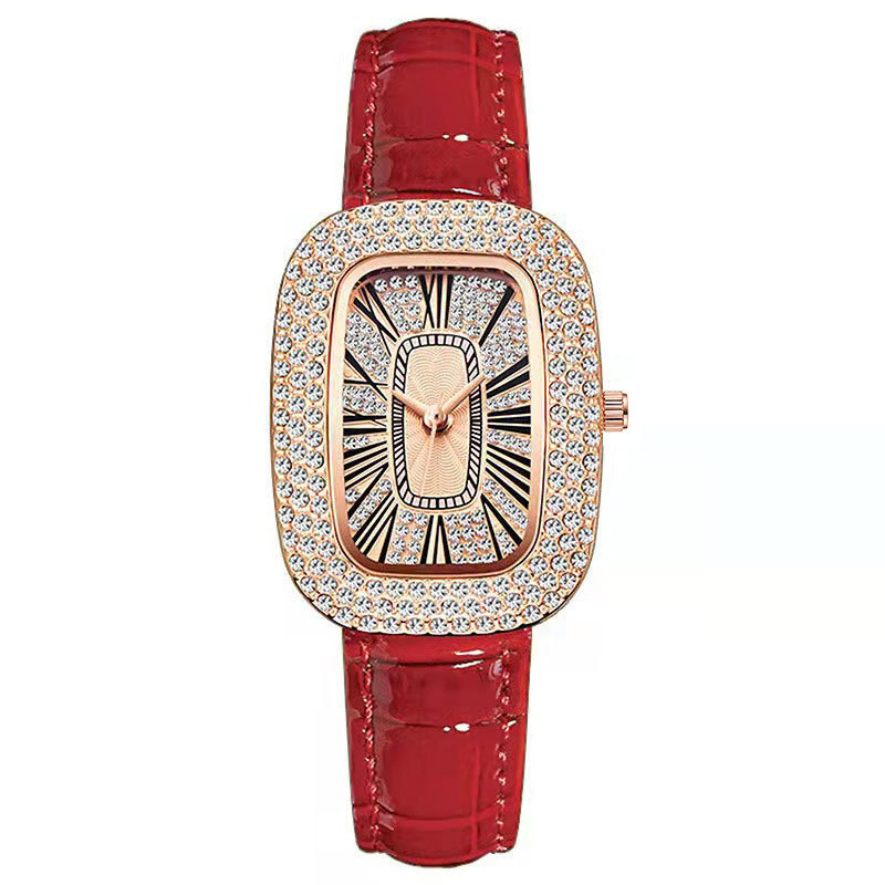 Ženski kvarcni sat s dijamantnim ukrasom, ovalni brojčanik, PU narukvica, zlitinsko kućište, kopča s iglom
