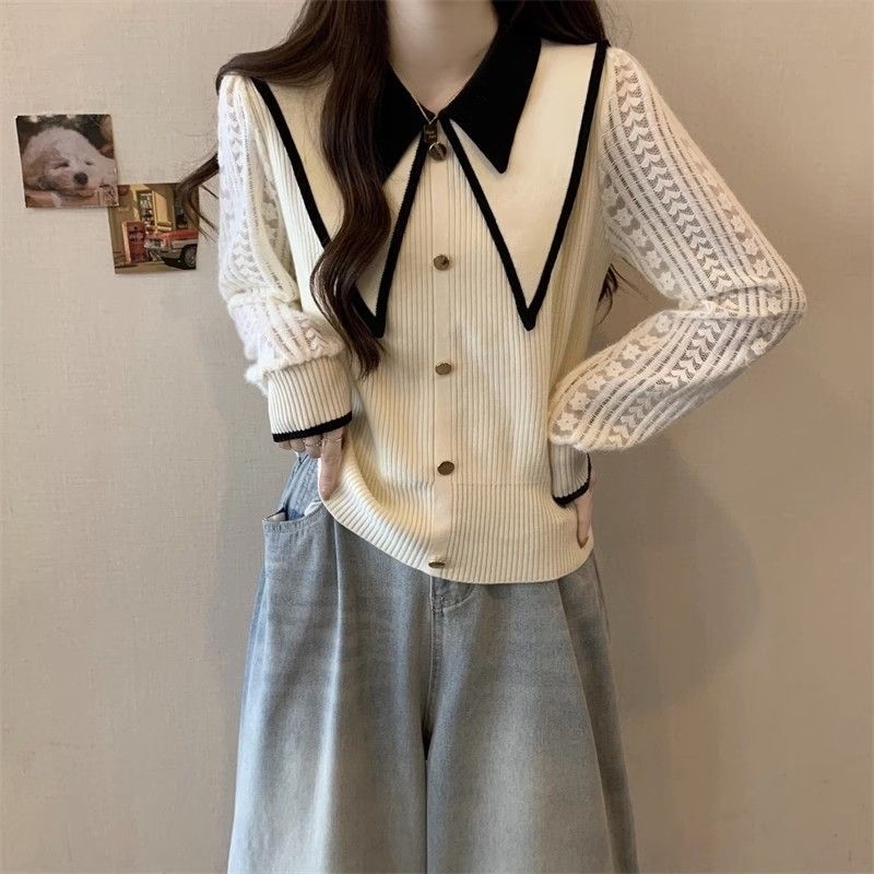 Ženska chenille majica s doll collar ovratnikom, s spandexom, princess rukavi, proljeće 2025 izlazi