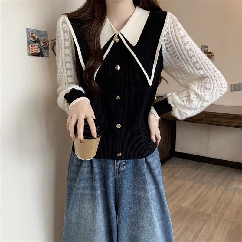 Ženska chenille majica s doll collar ovratnikom, s spandexom, princess rukavi, proljeće 2025 izlazi