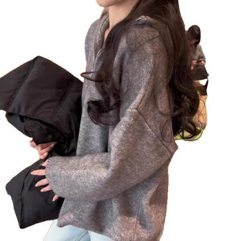 Džemper s kapuljom, ležernog kroja, 3D uzorak, Ice Silk 95% + Spandex 70-80%, pleteni materijal, rukavi princeze