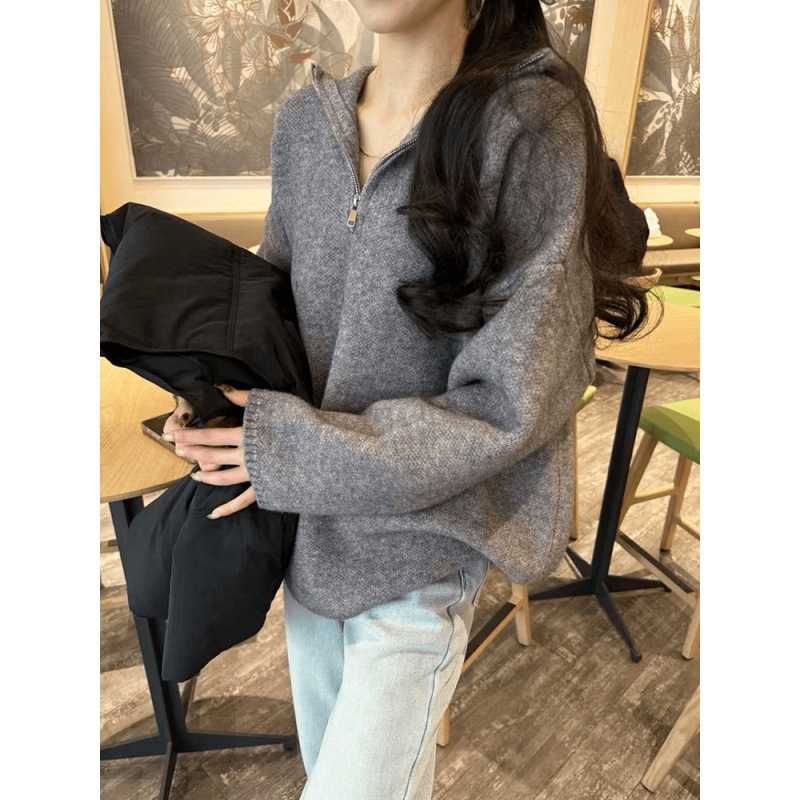 Džemper s kapuljom, ležernog kroja, 3D uzorak, Ice Silk 95% + Spandex 70-80%, pleteni materijal, rukavi princeze