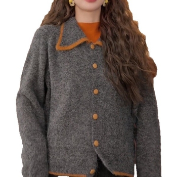 Cardigan tricotat pentru femei, cu guler polo, mâneci lungi, închidere cu nasturi pe un rând, lungime medie, croială regulată, amestec acril-poliester