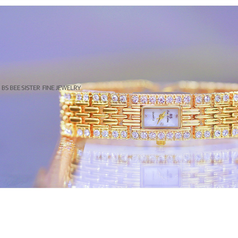 Ceas feminin BS Bee Sister cu mișcare quartz originală, cadran dreptunghiular 17×23 mm, rezistență la apă 30m, carcasă și brățară din aliaj, cristale