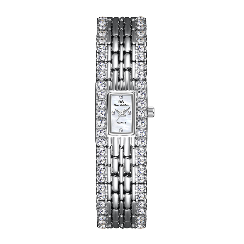 Ceas feminin BS Bee Sister cu mișcare quartz originală, cadran dreptunghiular 17×23 mm, rezistență la apă 30m, carcasă și brățară din aliaj, cristale