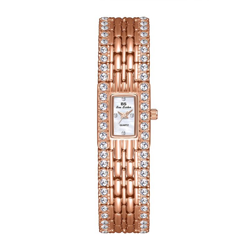 Ceas feminin BS Bee Sister cu mișcare quartz originală, cadran dreptunghiular 17×23 mm, rezistență la apă 30m, carcasă și brățară din aliaj, cristale