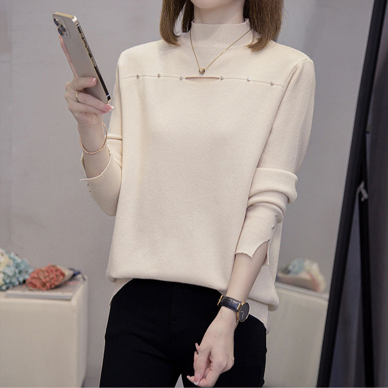 Pulover tricotat din viscoză pentru femei, mâneci lungi, guler rotund, toamnă 2025, lungime obișnuită 50–65 cm