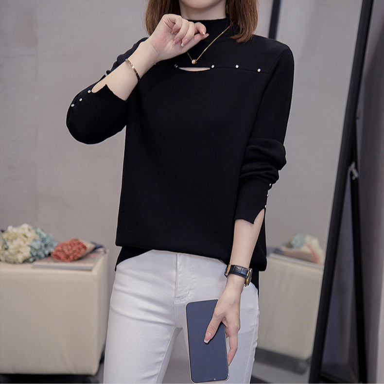 Pulover tricotat din viscoză pentru femei, mâneci lungi, guler rotund, toamnă 2025, lungime obișnuită 50–65 cm