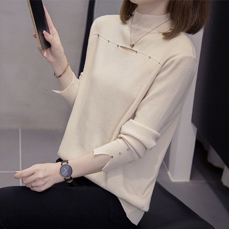 Pulover tricotat din viscoză pentru femei, mâneci lungi, guler rotund, toamnă 2025, lungime obișnuită 50–65 cm