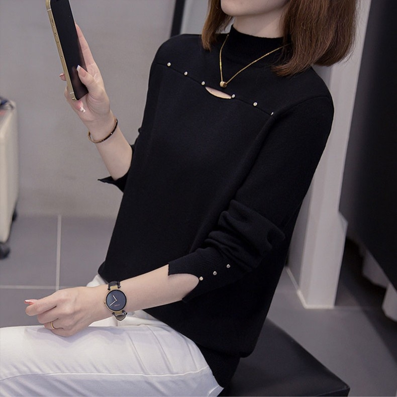 Pulover tricotat din viscoză pentru femei, mâneci lungi, guler rotund, toamnă 2025, lungime obișnuită 50–65 cm