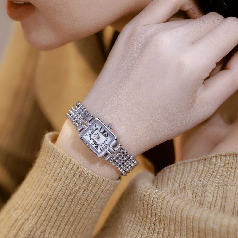 Ceas dama dreptunghiular cu cuarț FA1846, mecanism original din Singapore, rezistență la apă 20 m, carcasă și curea din aliaj, sticlă minerală întărită