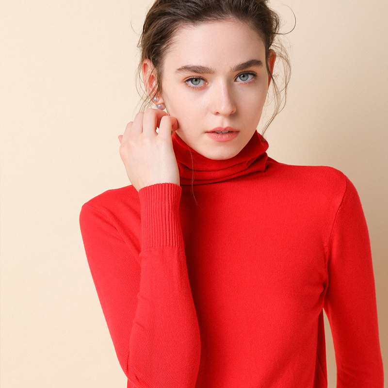 Ženski pulover slim fit - dugi rukavi, jednobojni pleteni materijal, Stack ovratnik, elegantan stil