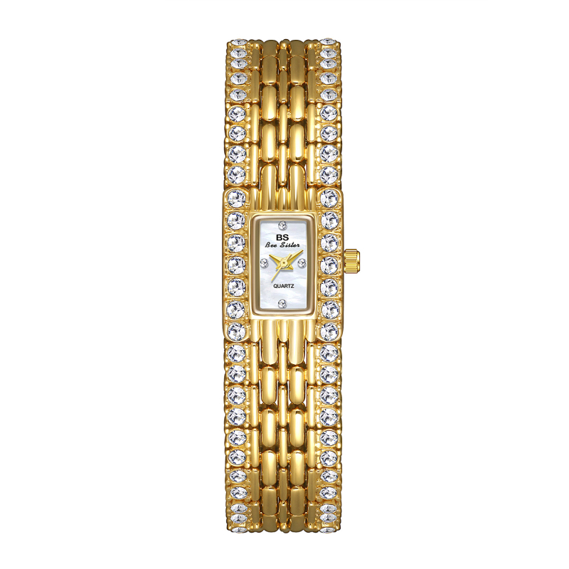 BS Bee Sister Ceas de damă cu brățară, cadran dreptunghiular, diamante, cuarț FA1670