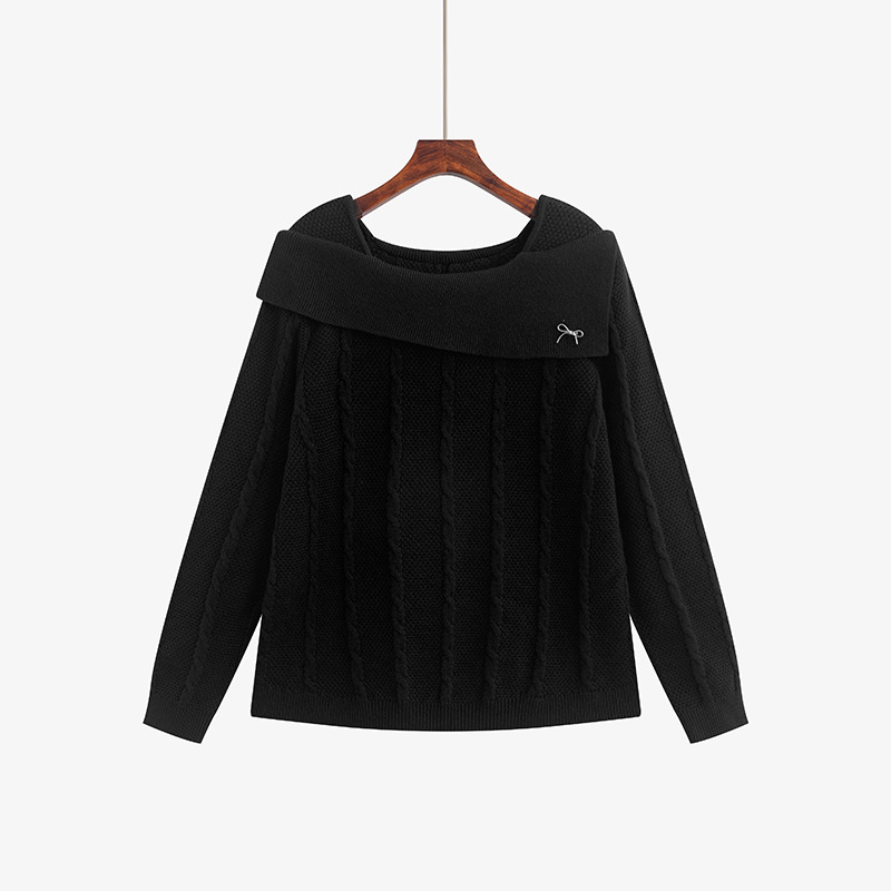 Pulover tricotat damă, guler cu linie, mâneci lungi, lungime medie, tricot velur, iarna 2025