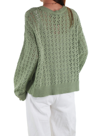 Pulover tricotat cu glugă, croială lejeră, perforații, guler rotund, mâneci lungi