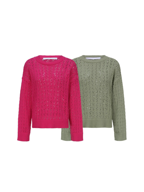 Pulover tricotat cu glugă, croială lejeră, perforații, guler rotund, mâneci lungi