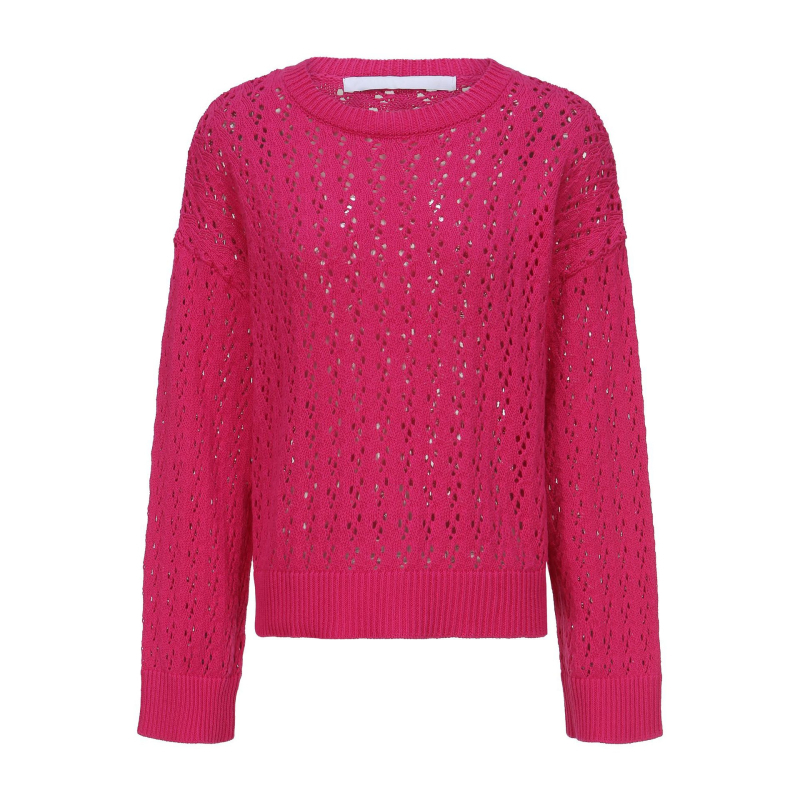 Pulover tricotat cu glugă, croială lejeră, perforații, guler rotund, mâneci lungi