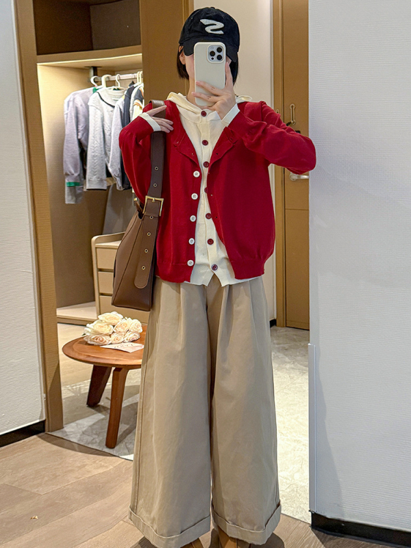 Top tricotat cu glugă, aspect imita două piese, stil coreean, toamnă-iarnă 2025, fibre din viscoză, tricot gros, mâneci lungi