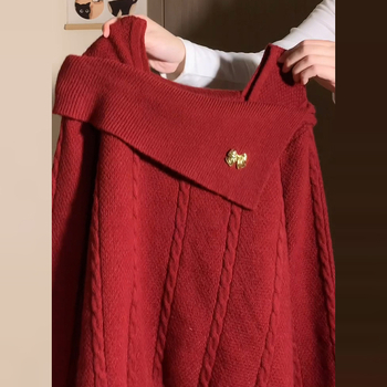 Pulover chenille tricotat cu spandex, guler polo, maneci lungi