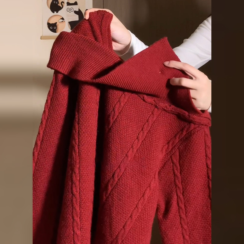 Pulover chenille tricotat cu spandex, guler polo, maneci lungi