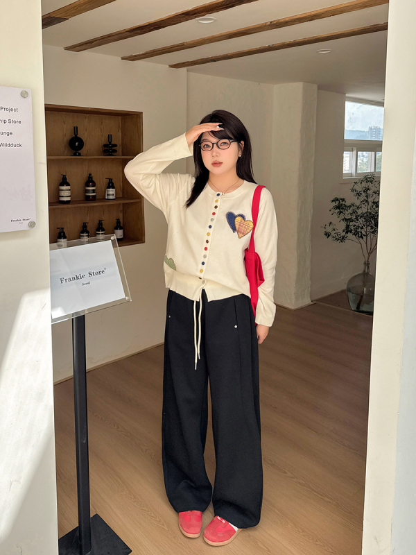 Ženski pleteni kardigan s okruglim izrezom, dugi rukav, casual japansko-korejski stil, viskoza/poliester smjesa, visokoelastična core-spun tkanina