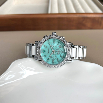 Ceas ceramic Labaoli LA559 cu secundar independent, calendar, mișcare quartz, cadran din perlă, curea ceramică