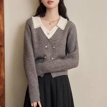 Pulover cardigan tricotat cu design iluzoriu de două piese, textură 3D, tricot gros, croială lejeră