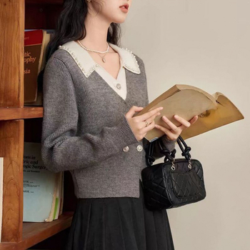 Pulover cardigan tricotat cu design iluzoriu de două piese, textură 3D, tricot gros, croială lejeră