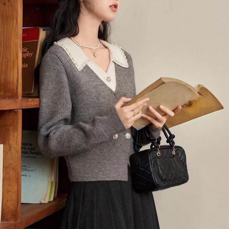 Pulover cardigan tricotat cu design iluzoriu de două piese, textură 3D, tricot gros, croială lejeră