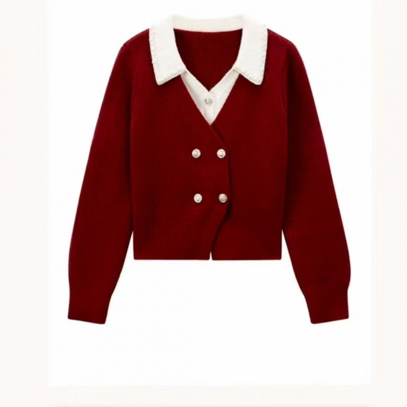 Pulover cardigan tricotat cu design iluzoriu de două piese, textură 3D, tricot gros, croială lejeră