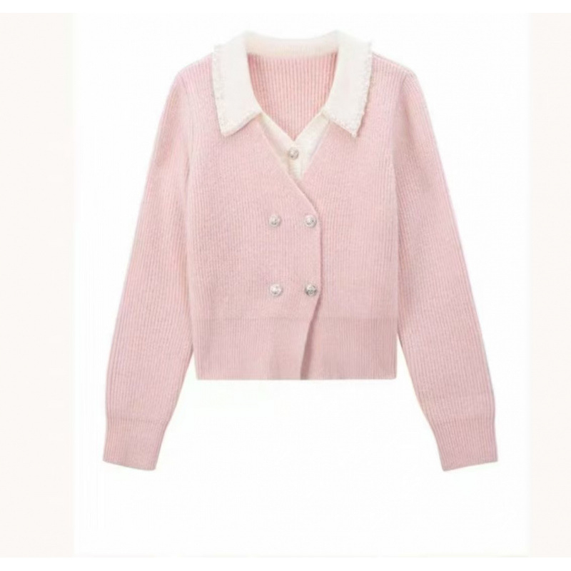 Pulover cardigan tricotat cu design iluzoriu de două piese, textură 3D, tricot gros, croială lejeră