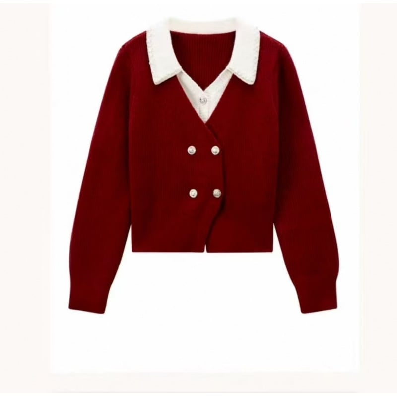 Pulover cardigan tricotat cu design iluzoriu de două piese, textură 3D, tricot gros, croială lejeră