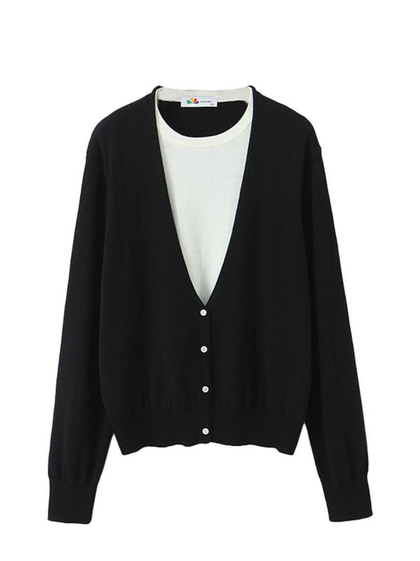 Pulover tricotat din amestec de lână cu design dublu fals, guler rotund, glugă, mâneci lungi, stil urban elegant pentru naveta zilnică