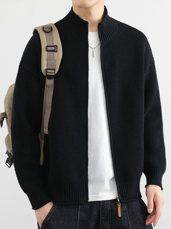 Cardigan tricotat cu guler înalt, mâneci lungi, croială lejeră, amestec din fibre acrilice