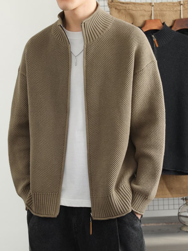 Cardigan tricotat cu guler înalt, mâneci lungi, croială lejeră, amestec din fibre acrilice