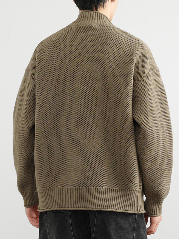 Cardigan tricotat cu guler înalt, mâneci lungi, croială lejeră, amestec din fibre acrilice