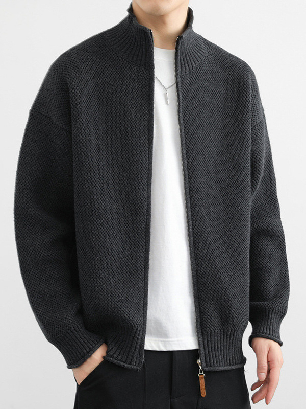 Cardigan tricotat cu guler înalt, mâneci lungi, croială lejeră, amestec din fibre acrilice