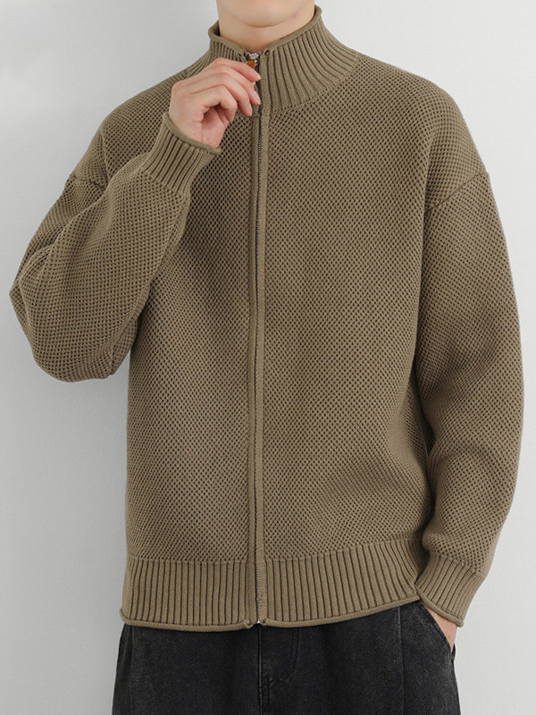 Cardigan tricotat cu guler înalt, mâneci lungi, croială lejeră, amestec din fibre acrilice